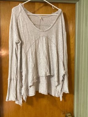 Free People Sunset Park Drippy Thermal Long Sleeve Top Shirt in Light Gray